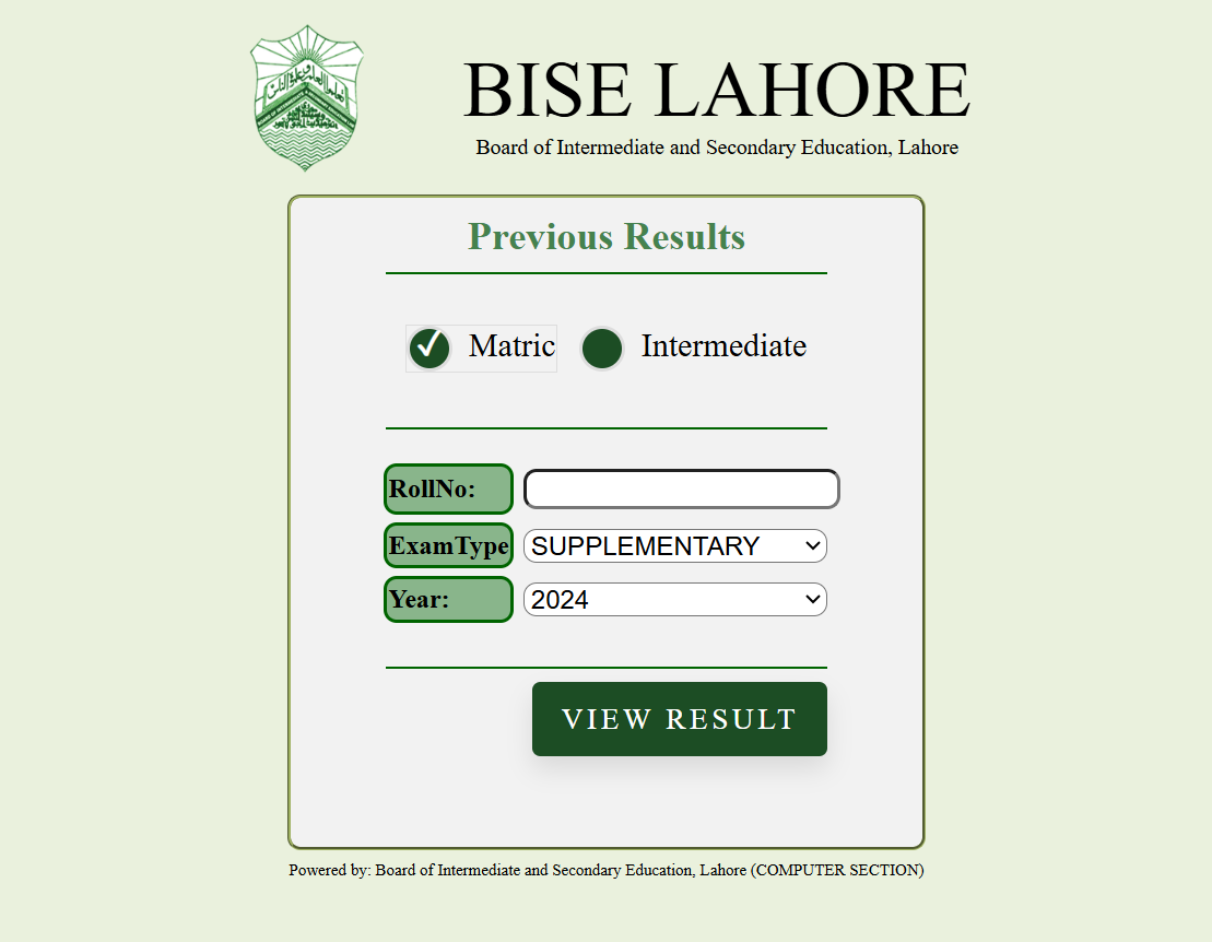 Lahore Board 10th Class Result By Roll No